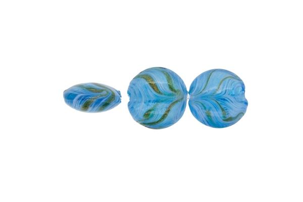 GLASS BEADS - MURANO STYLE - BONIBON WITH STRIPES - TRANSPARENT - 20х10mm BLUE-WHITE-GOLD - 60pcs. Hole:1.5mm