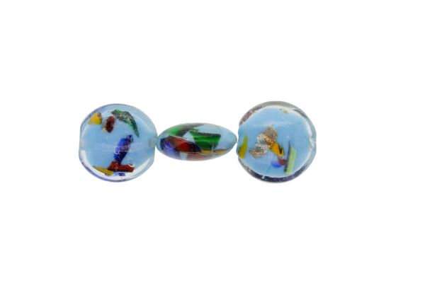 GLASS BEADS - MURANO STYLE - BONIBON WITH WHITE FILLING AND SPOTS - 20х10mm TURQUOISE BLUE (LIGHT) AND COLORFUL - 60pcs. Hole:1.5mm