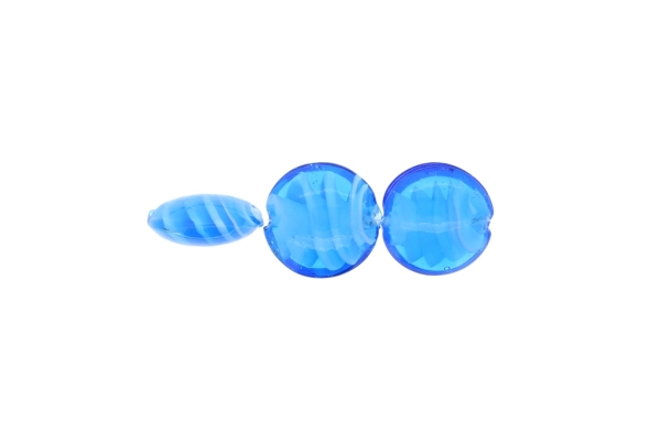 GLASS BEADS - MURANO STYLE - BONIBON WITH SPIRAL FILLING - 20х10mm BLUE SKY AND WHITE - 60pcs. Hole:1.5mm