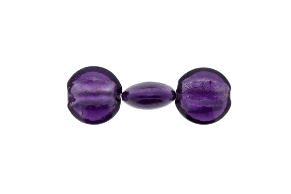 GLASS BEADS - MURANO STYLE - BONIBON WITH SILVER FILLING - 20х10mm PURPLE (DARK) - 60pcs. Hole:1.5mm