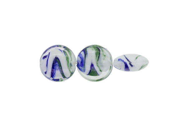 GLASS BEADS - MURANO STYLE - BONIBON WITH COLORFUL FILLING - 20х10mm WHITE-BLUE-GREEN - 60pcs. Hole:1.5mm