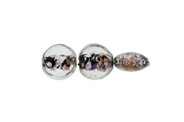GLASS BEADS - MURANO STYLE - BONIBON WITH COLORFUL FILLING - 20х10mm WHITE-BLACK-COPPER - 60pcs. Hole:1.5mm