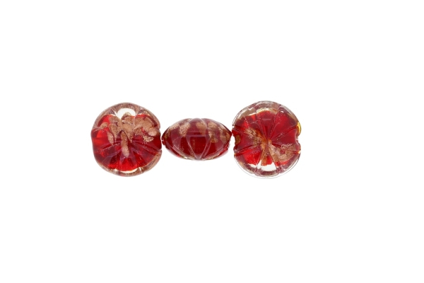 GLASS BEADS - MURANO STYLE - BONIBON WITH RELIEF ROSETTE - COLORFUL FILLING - 20х10mm WHITE-RED-COPPER (LIGHT) - 60pcs. Hole:1.5mm