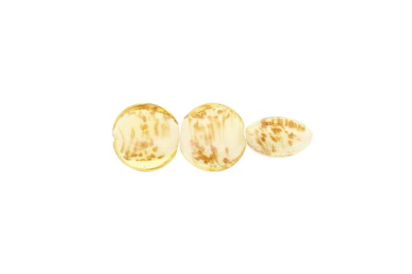 GLASS BEADS - MURANO STYLE - BONIBON WITH WHITE FILLING AND GOLDEN SPRAYS - 20х10mm AMBER AND GOLD - 60pcs. Hole:1.5mm
