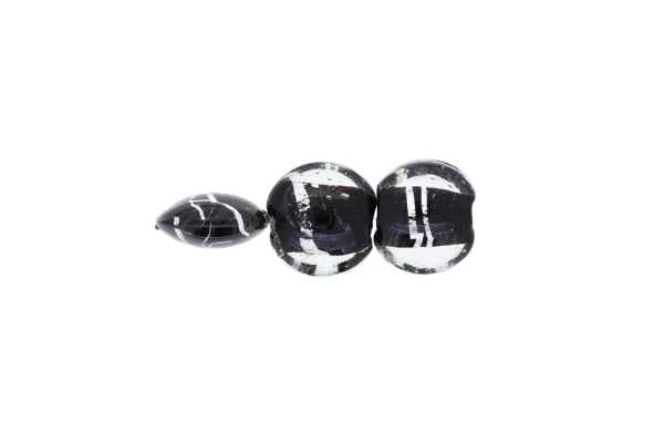 GLASS BEADS - MURANO STYLE - BONIBON WITH BLACK FILLING AND SILVER THREADS - 20х10mm WHITE-BLACK-SILVER - 60pcs. Hole:1.5mm