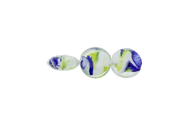 GLASS BEADS - MURANO STYLE - BONIBON WITH COLORFUL FILLING - 20х10mm WHITE-BLUE (DARK)-GREEN (LIGHT) - 60pcs. Hole:1.5mm