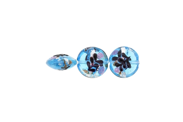 GLASS BEADS - MURANO STYLE - BONIBON WITH RELIEF FLOWERS - TRANSPARENT - 20х10mm WHITE-TURQUOISE-BLACK-SILVER - 60pcs. Hole:1.5mm