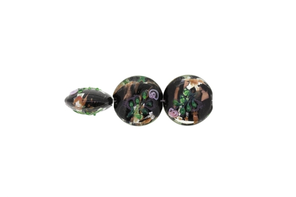 GLASS BEADS - MURANO STYLE - BONIBON WITH RELIEF FLOWERS - TRANSPARENT - 20х10mm WHITE-BLACK-GREEN (DARK)-SILVER - 60pcs. Hole:1.5mm