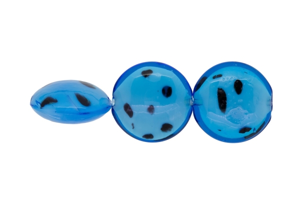 GLASS BEADS - MURANO STYLE - BONIBON WITH WHITE FILLING - 29х13mm BLUE SKY (DARK) WITH BROWN - 30pcs. Hole:1.5mm