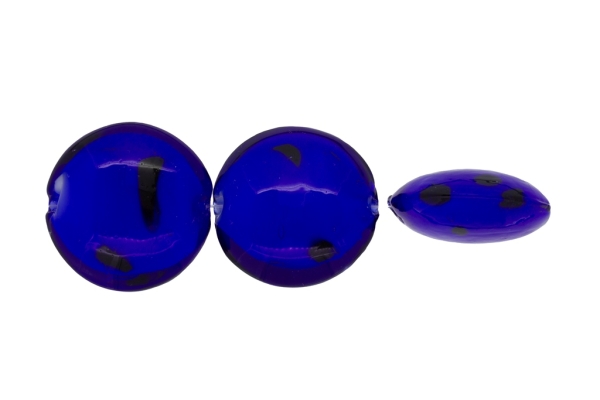 GLASS BEADS - MURANO STYLE - BONIBON WITH WHITE FILLING - 29х13mm BLUE (DARK) WITH BROWN - 30pcs. Hole:1.5mm