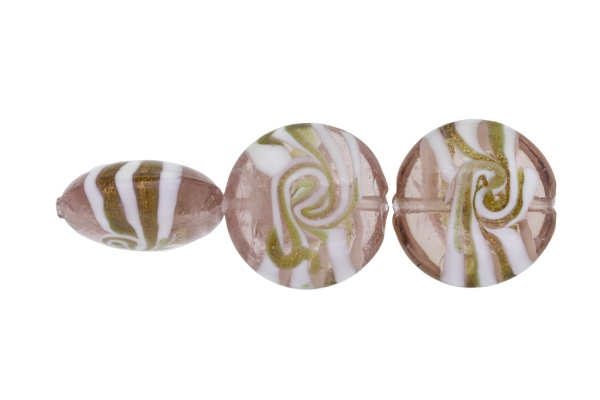 GLASS BEADS - MURANO STYLE - BONIBON WITH SPIRAL - TRANSPARENT - 29х13mm ROSE DUST-WHITE-GOLD - 30pcs. Hole:1.5mm