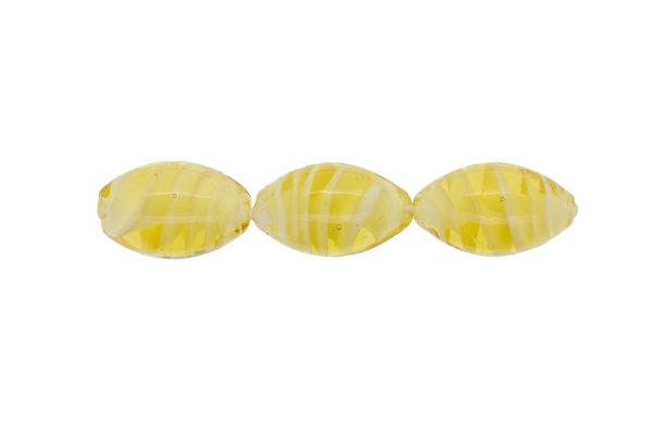 GLASS BEADS - MURANO STYLE - ELLIPSE WITH SPIRAL FILLING - 24х16mm AMBER (LIGHT) AND WHITE - 48pcs. Hole:1.5mm