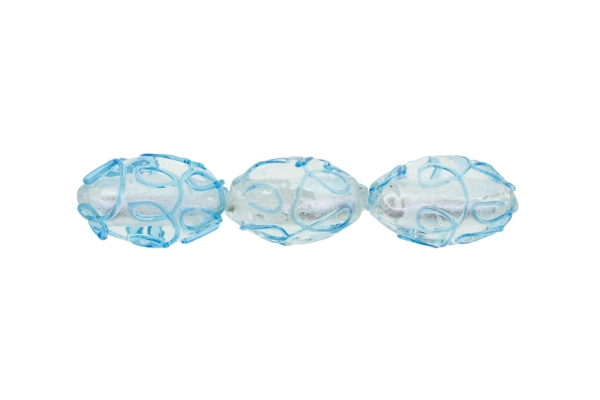 GLASS BEADS - MURANO STYLE - ELLIPSE WITH SILVER FILLING - RELIEF - 24х16mm WHITE AND BLUE SKY - 48pcs. Hole:1.5mm