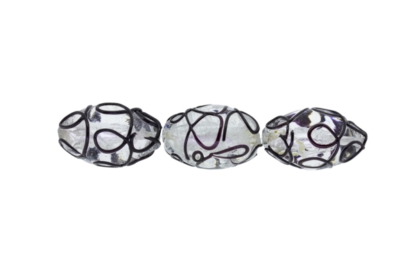 GLASS BEADS - MURANO STYLE - ELLIPSE WITH SILVER FILLING - RELIEF - 24х16mm WHITE AND BLACK - 48pcs. Hole:1.5mm