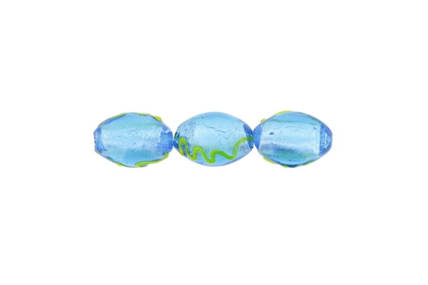 GLASS BEADS - MURANO STYLE - ELLIPSE WITH SILVER FILLING - RELIEF 02 - 22х15mm BLUE SKY (DARK) AND GREEN ELECTRICAL - 48pcs. Hole:1.5mm