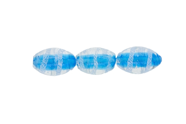 GLASS BEADS - MURANO STYLE - ELLIPSE WITH SPIRAL - TRANSPARENT - 24х16mm WHITE AND BLUE SKY (DARK) - 48pcs. Hole:1.5mm