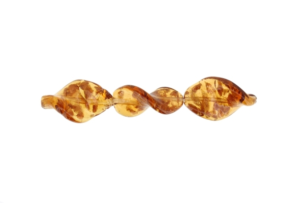 GLASS BEADS - MURANO STYLE - ELLIPSE WAVE WITH SPOTS - TRANSPARENT - 28х18mm AMBER (DARK) AND COPPER - 60pcs. Hole:1.5mm