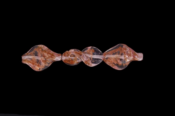 GLASS BEADS - MURANO STYLE - ELLIPSE WAVE WITH SPOTS - TRANSPARENT - 28х18mm PINK (LIGHT) AND COPPER - 60pcs. Hole:1.5mm