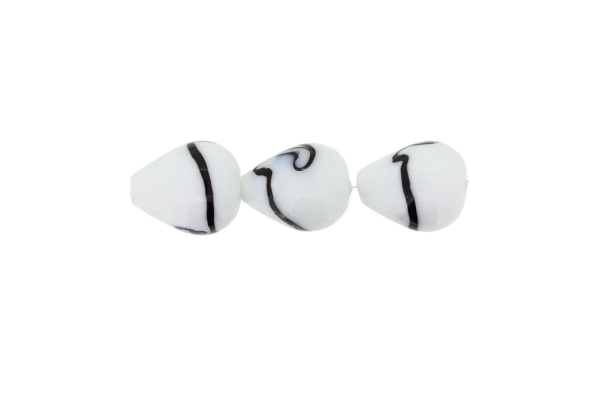 GLASS BEADS - MURANO STYLE - DROP - OPAQUE - 22х18mm WHITE AND PURPLE (DARK) - 45pcs. Hole:1.5mm