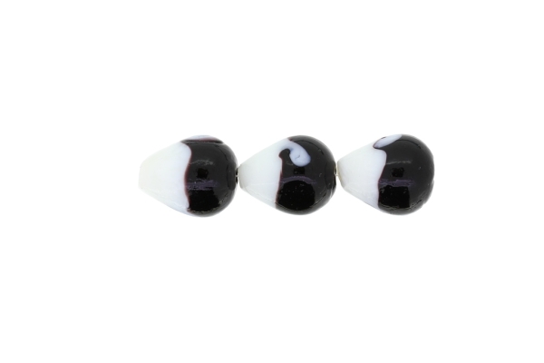 GLASS BEADS - MURANO STYLE - DROP - OPAQUE - 22х18mm WHITE-BLACK-PURPLE (DARK) - 45pcs. Hole:1.5mm