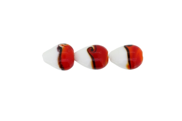 GLASS BEADS - MURANO STYLE - DROP - OPAQUE WITH TRANSPARENT - 22х18mm WHITE-RED-PURPLE (DARK) - 45pcs. Hole:1.5mm