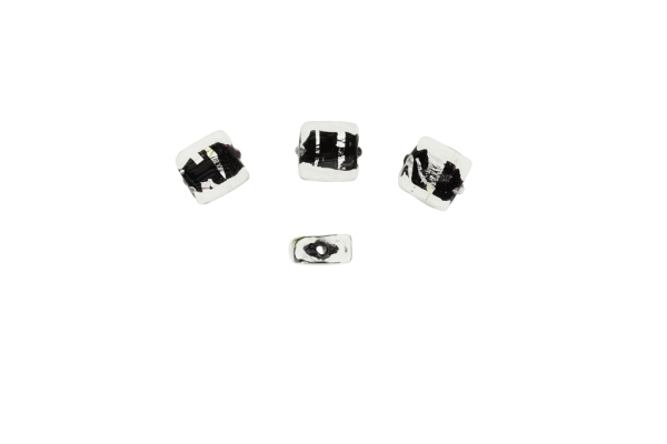 GLASS BEADS - MURANO STYLE - SQUARE WITH BLACK FILLING AND SILVER THREADS - 12х12х6mm WHITE-BLACK-SILVER - 150pcs. Hole:1.5mm