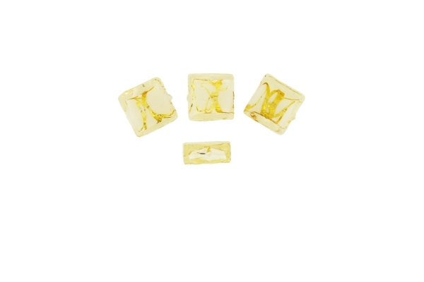 GLASS BEADS - MURANO STYLE - SQUARE WITH WHITE FILLING AND GOLDEN THREADS - 15х15х7mm CHAMPAGNE AND GOLD - 100pcs. Hole:1.5mm