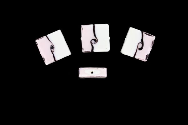 GLASS BEADS - MURANO STYLE - SQUARE - OPAQUE WITH TRANSPARENT - 20х20х7mm WHITE-PINK (LIGHT)-PURPLE (DARK) - 60pcs. Hole:1.5mm