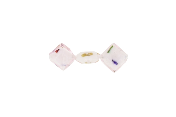 GLASS BEADS - MURANO STYLE - SQUARE FACETED WITH WHITE FILLING AND SPOTS 02 - 16х16х9mm PINK (LIGHT) AND COLORFUL - 100pcs. Hole:1.5mm