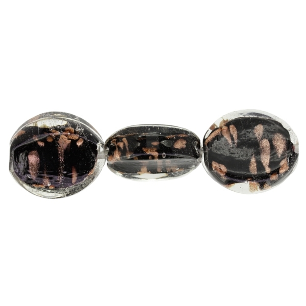 GLASS BEADS - MURANO STYLE - OVAL CONCAVED WITH BLACK FILLING AND SPOTS - 29х25х11mm WHITE AND COPPER - 30pcs. Hole:1.5mm