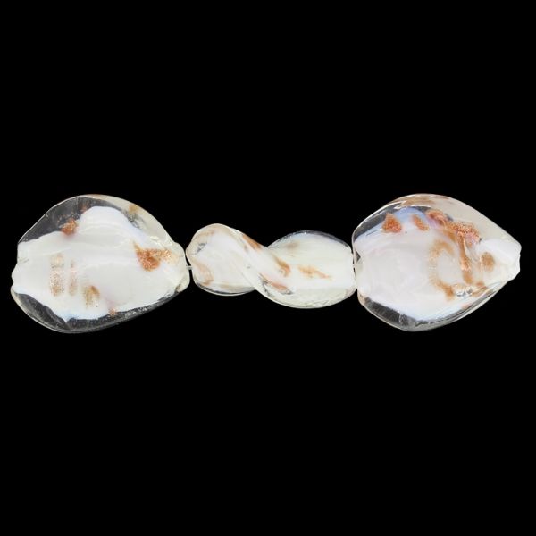GLASS BEADS - MURANO STYLE - OVAL WAVE WITH WHITE FILLING AND SPOTS - 19х16mm WHITE AND COPPER - 100pcs. Hole:1.5mm