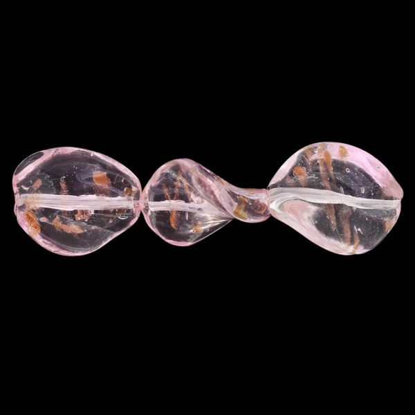 GLASS BEADS - MURANO STYLE - OVAL WAVE WITH SPOTS - TRANSPARENT - 19х16mm PINK (LIGHT) AND COPPER - 100pcs. Hole:1.5mm