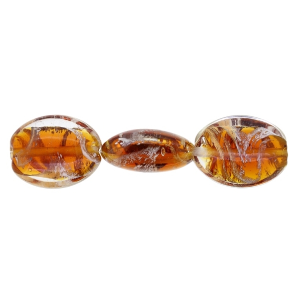 GLASS BEADS - MURANO STYLE - OVAL FLAT WITH COLOR FILLING - 31х24х12mm WHITE-BROWN-BROWN (LIGHT) - 30pcs. Hole:1.5mm