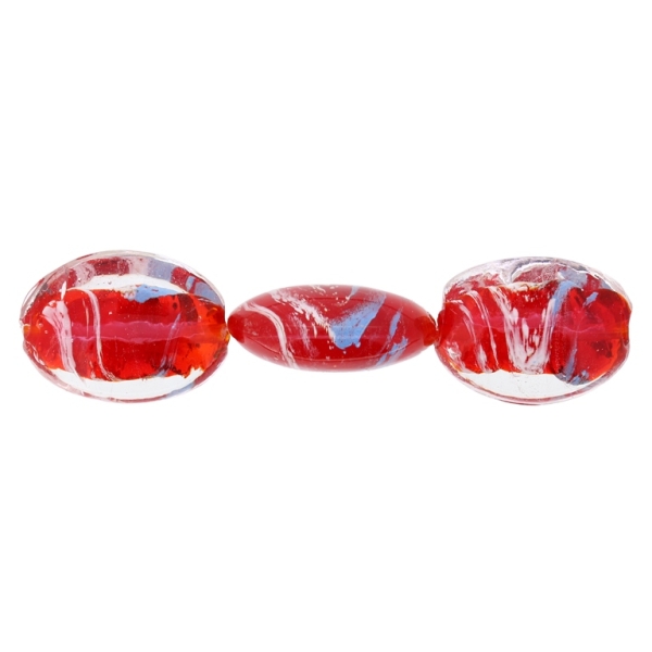 GLASS BEADS - MURANO STYLE - OVAL FLAT WITH COLOR FILLING - 31х24х12mm WHITE-RED-BLUE (LIGHT) - 30pcs. Hole:1.5mm