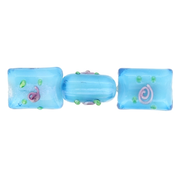 GLASS BEADS - MURANO STYLE - RECTANGULAR WITH WHITE FILLING AND COLORFUL RELIEF - 20х16х13mm BLUE SKY (DARK)-GREEN-PINK - 60pcs. Hole:1.5mm