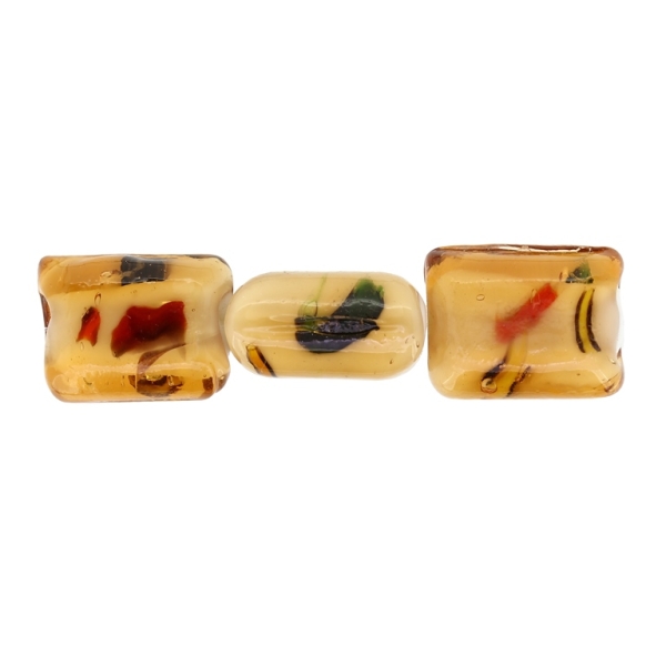 GLASS BEADS - MURANO STYLE - RECTANGULAR WITH WHITE FILLING AND SPOTS - 20х16х11mm AMBER (DARK) AND COLORFUL - 60pcs. Hole:1.5mm