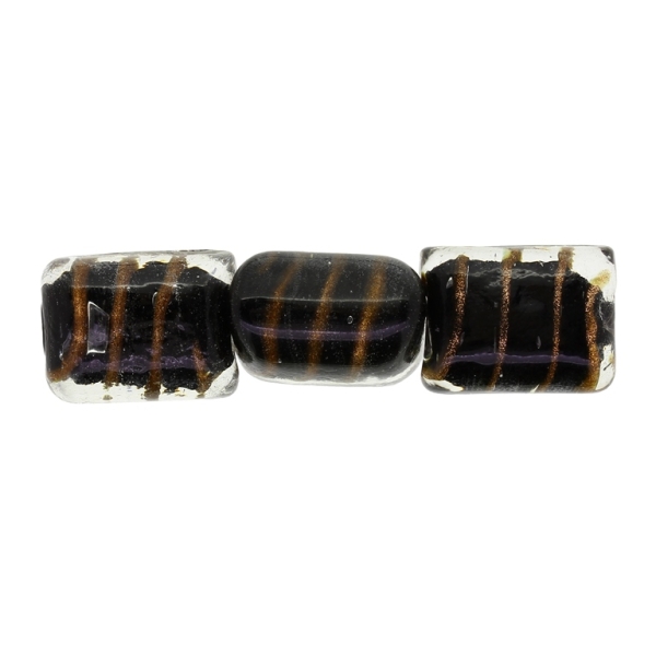 GLASS BEADS - MURANO STYLE - RECTANGULAR WITH BLACK FILLING AND STRIPES - 20х16х13mm WHITE-BLACK AND GOLD - 60pcs. Hole:1.5mm