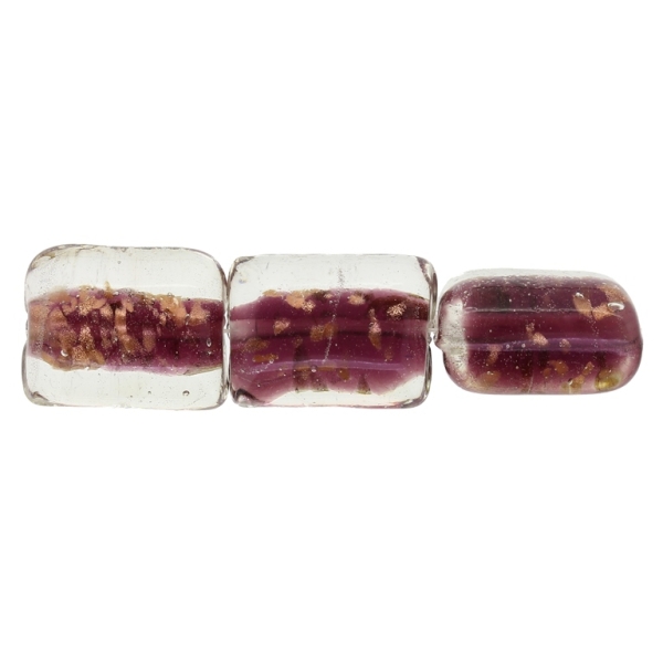 GLASS BEADS - MURANO STYLE - RECTANGULAR WITH COLORFUL FILLING - 20х16х11mm WHITE-CYCLAMEN (DARK)-COPPER - 60pcs. Hole:1.5mm