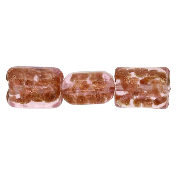 GLASS BEADS - MURANO STYLE - RECTANGULAR WITH SPOTS - TRANSPARENT - 20х16х13mm PINK (DARK) AND COPPER - 60pcs. Hole:1.5mm