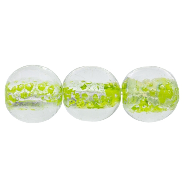 GLASS BEADS - MURANO STYLE - BALL WITH SILVER FILLING 02 - 18mm WHITE AND GREEN (LIGHT) - 75pcs. Hole:1.5mm