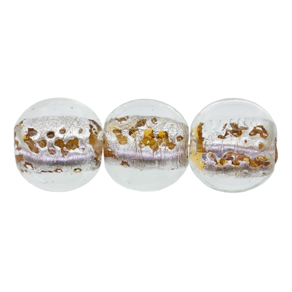 GLASS BEADS - MURANO STYLE - BALL WITH SILVER FILLING 02 - 18mm WHITE AND BROWN (LIGHT) - 75pcs. Hole:1.5mm