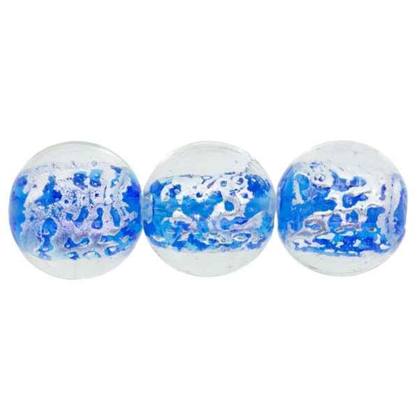 GLASS BEADS - MURANO STYLE - BALL WITH SILVER FILLING 02 - 18mm WHITE AND BLUE - 75pcs. Hole:1.5mm