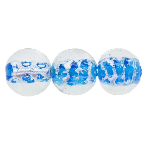 GLASS BEADS - MURANO STYLE - BALL WITH SILVER FILLING 02 - 18mm WHITE AND BLUE SKY (DARK) - 75pcs. Hole:1.5mm