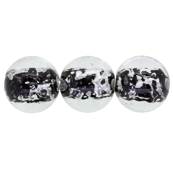 GLASS BEADS - MURANO STYLE - BALL WITH SILVER FILLING 02 - 18mm WHITE AND BLACK - 75pcs. Hole:1.5mm