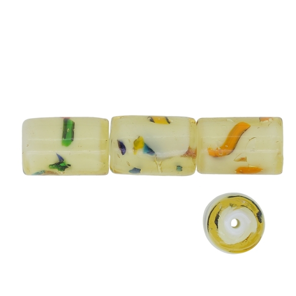 GLASS BEADS - MURANO STYLE - CYLINDER WITH WHITE FILLING AND SPOTS - 18х12mm AMBER AND COLORFUL - 60pcs. Hole:1.5mm