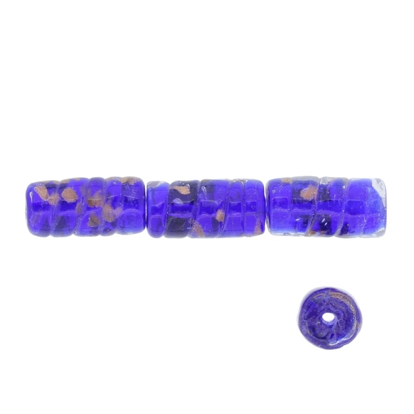 GLASS BEADS - MURANO STYLE - CYLINDER WITH RELIEF SPIRAL - TRANSPARENT - 21х11mm BLUE (DARK) AND COPPER - 60pcs. Hole:1.5mm