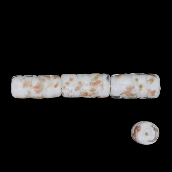 GLASS BEADS - MURANO STYLE - CYLINDER WITH RELIEF SPIRAL - WHITE FILLING - 21х11mm WHITE AND COPPER - 60pcs. Hole:1.5mm