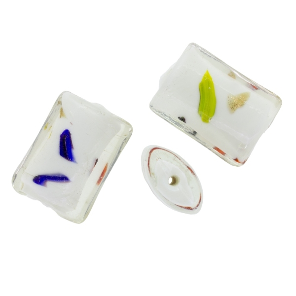 GLASS BEADS - MURANO STYLE - FLAT CYLINDER WITH WHITE FILLING AND SPOTS - 29х22х12mm WHITE AND COLORFUL - 30pcs. Hole:1.5mm