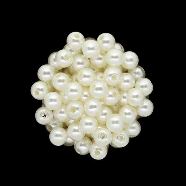 ACRYLIC IMITATION PLASTIC PEARLS - BALL - 8mm ECRU 02 - PACKAGE 500g Hole-2.5mm (2100 pcs.)