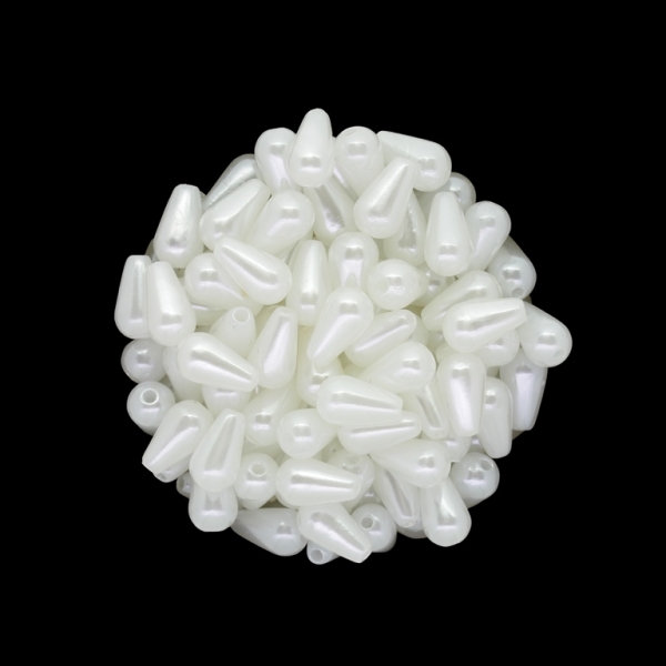 ACRYLIC IMITATION PLASTIC PEARLS - DROP - 10x6mm WHITE 01 - PACKAGE 500g Hole-1.6mm (3000pcs.)